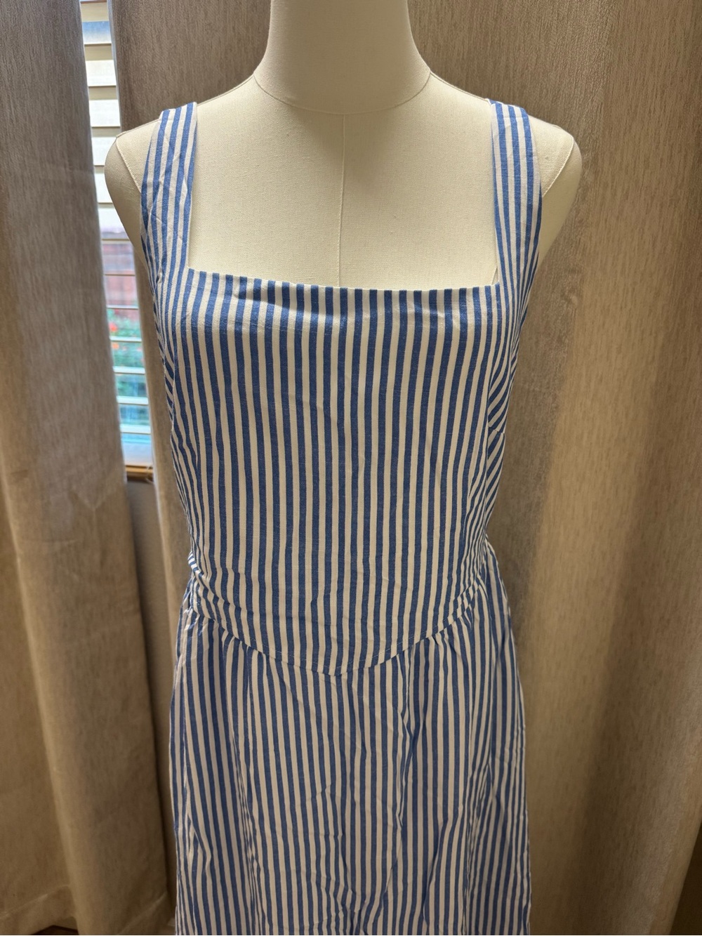 #54 Pretty Garden Dark Blue and White Striped Square Neck Maxi Dress - Picture 9 of 10